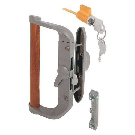 Primeline Tools Sliding Door Handle Set, 3-15/16 in., Diecast and Wood, Hook Style, Internal Lock (1 Set) MP1017