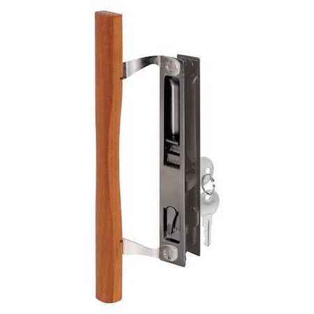 Primeline Tools Sliding Door Handle Set, 6-5/8 in., Diecast and Wood, Hook Style, Flush Mount, Keyed (Single Pack) MP1032