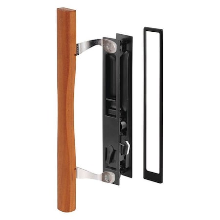Primeline Tools Diecast Black Finish, Flush Sliding Patio Door Handle with Wood Pull, Croft (Single Pack) C 1130