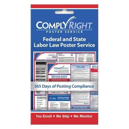 Complyright Federal and State Labor Law Poster Service Card, 7 in H x, 4 in W, Paper CRPS01