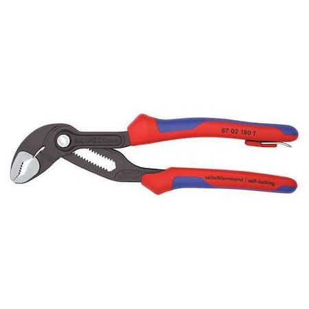 Knipex 7 1/4 in Knipex Cobra V-Jaw Water Pump Plier Serrated, Bi-Material Grip 87 02 180 T BKA