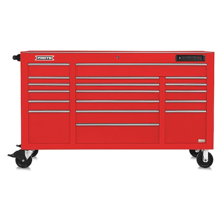 Proto 550E Rolling Tool Cabinet, 18 Drawer, Gloss Red, Steel, 67 in W x 25 1/4 in D x 42 1/2 in H J556741-18RDPDP