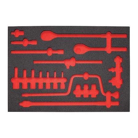 Proto Black, Red Polyethylene Foam Foam Insert, 11 in, 23 in L, 16 in W, 1 1/4 in H J54132F