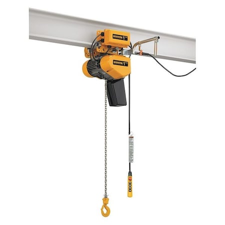 HARRINGTON Electric Chain Hoist, 1,000 lb, 10 ft, Motorized Trolley, Yellow EQM005SD-10