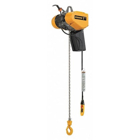 Harrington Electric Chain Hoist, 2,000 lb, 20 ft, Hook Mounted - No Trolley, 380-460V AC, Yellow EQ010SD-20