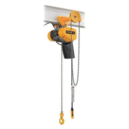 Harrington Electric Chain Hoist, 1,000 lb, 20 ft, Geared Trolley, 380-460V AC, Yellow EQG005SD-20