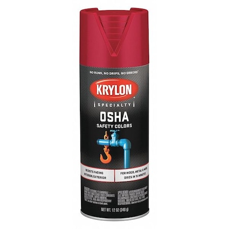 Krylon Spray Paint, Safety Red, Gloss, Solvent, 12 oz K02116777