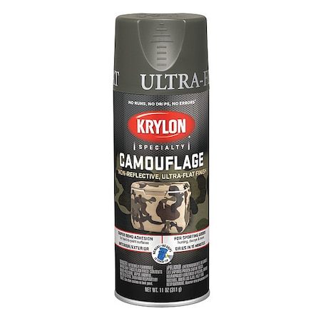 Krylon Spray Paint, Olive, Ultra-Flat, Solvent, 11 oz K04293777