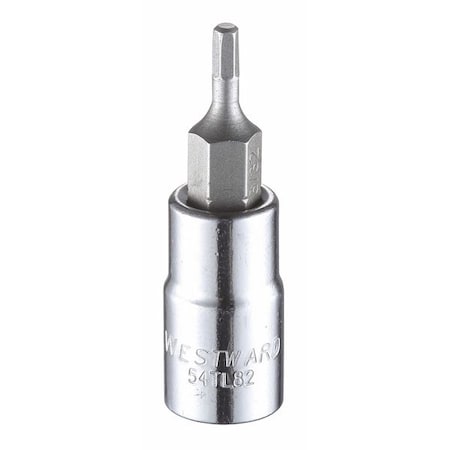 Westward 1/4 in Drive Hex Socket Bit SAE 3/32 in Tip, 1 1/2 in L 54TL82