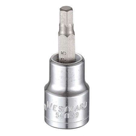 Westward 3/8 in Drive Hex Socket Bit Metric 5 mm Tip, 1 3/4 in L 54TL59