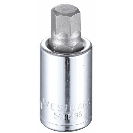 Westward 1/2 in Drive Hex Socket Bit Metric 12 mm Tip, 2 1/4 in L 54TM96