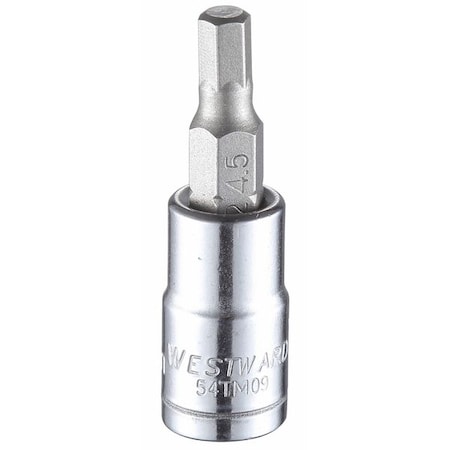 Westward 1/4 in Drive Hex Socket Bit Metric 4.5 mm Tip, 1 1/2 in L 54TM09