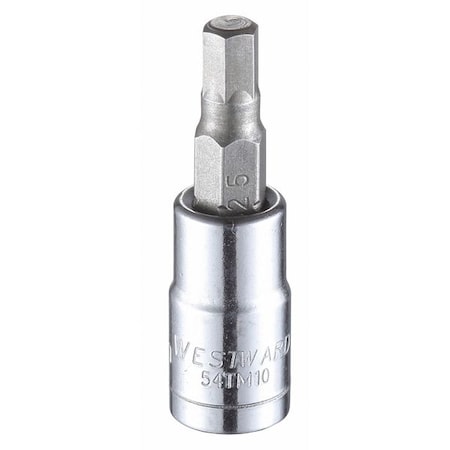 Westward 1/4 in Drive Hex Socket Bit Metric 5 mm Tip, 1 1/2 in L 54TM10