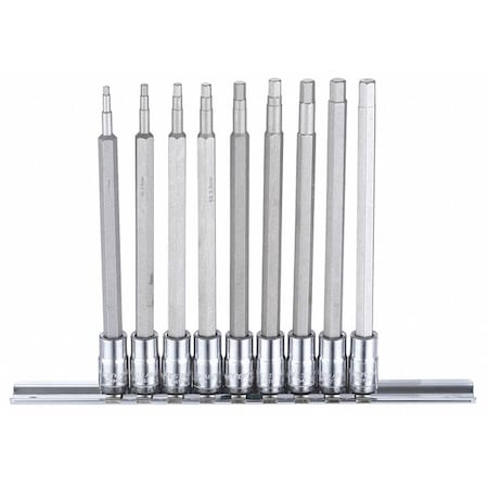 Westward 1/4" Drive Socket Bit Set, Metric, 9 pcs 54TM15