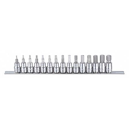 Westward 3/8" Drive Socket Bit Set, Metric, 15 pcs 54TM33