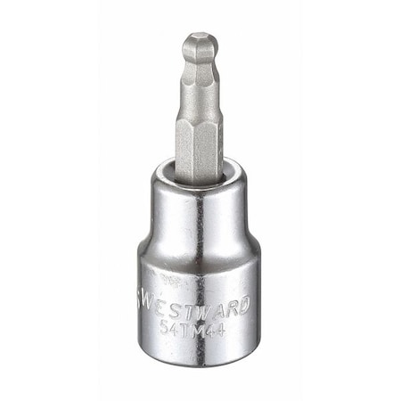 Westward 3/8 in Drive Ball Hex Socket Bit SAE 3/16 in Tip, 1 7/8 in L 54TM44