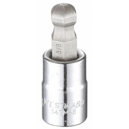 Westward 3/8 in Drive Ball Hex Socket Bit SAE 3/8 in Tip, 1 7/8 in L 54TM48