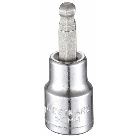 Westward 3/8 in Drive Ball Hex Socket Bit Metric 6 mm Tip, 1 13/16 in L 54TM61