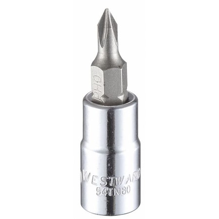 Westward 1/4 in Drive Phillips Socket Bit SAE No. 0 Tip, 1 1/2 in L 54TN80