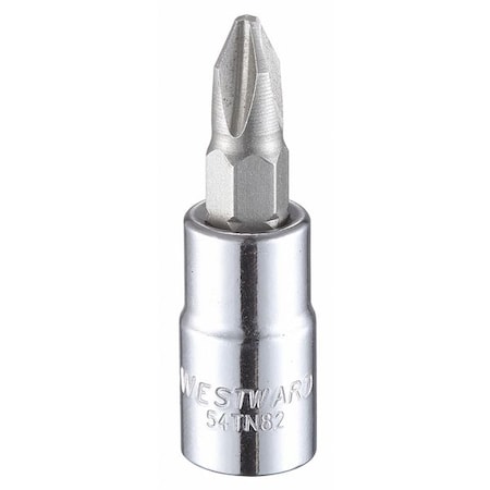 Westward 1/4 in Drive Phillips Socket Bit SAE No. 2 Tip, 1 1/2 in L 54TN82