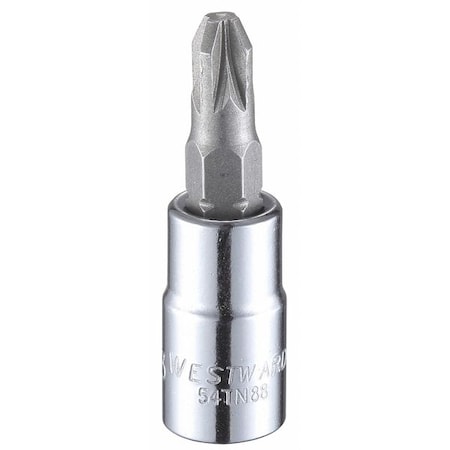 Westward 1/4 in Drive Pozidriv(R) Socket Bit SAE No. 3 Tip, 1 1/2 in L 54TN88