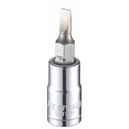 Westward 1/4 in Drive Slotted Socket Bit Metric 4 mm Tip, 1 1/2 in L 54TN91