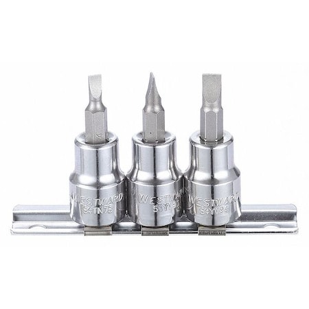 Westward 3/8" Drive Socket Bit Set, SAE, 3pcs, Skt Bt St, Stl, StSz 1/4 in, DrSz 3/8 in 54TN99
