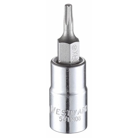 Westward 1/4" Dr., 1-1/2" L Torx Socket Bit, T10 Tip, Socket Bit, Steel, 1/4 in, TpSz T10 54TN08