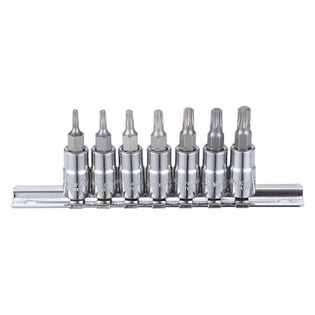 Westward 1/4" Drive Socket Bit Set, Torx, 7 pcs 54TN14