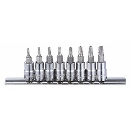 Westward 1/4" Drive Socket Bit Set, Torx, 8 pcs 54TN16