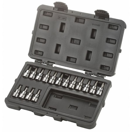 Westward 3/8" Drive Socket Bit Set, Metric, SAE, Torx, 16 pcs 54TN67