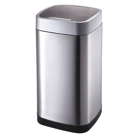 Zoro Select 13 gal. Stainless Steel, ABS Square Trash Can, Silver 54TT82
