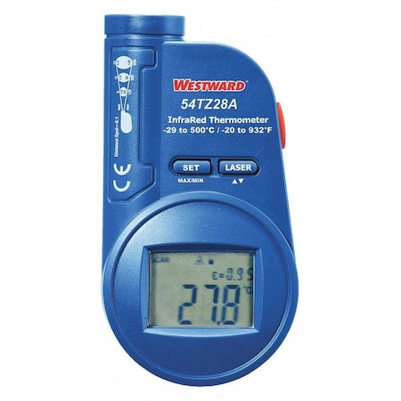 Westward Infrared Thermometer, Adjustable 0.10 to 1.00, -20 Degrees  to 932 Degrees F, LCD 54TZ28