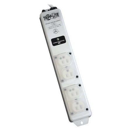 Tripp Lite Outlet Strip, Surge, Hospital Grade, 4 5-15R-HG, 5-15P-HG, 6 ft., White SPS406HGULTRA