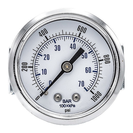 Pic Gauges Industrial Pressure Gauge, 0 to 1,000 psi, 2 in Dial, 1/4 in NPT, Center Back Location 103D-204M