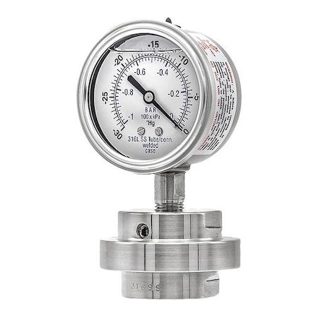 Pic Gauges Pressure Gauge with Diaphragm Seal, 30 to 0 psi, 2 1/2 in Dial, 1/4 in NPT, Bottom Location 301L254A/3JJJ200