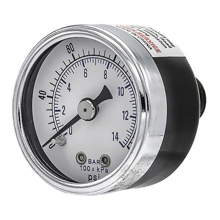 Pic Gauges Industrial Pressure Gauge, 0 to 200 psi, 1 1/2 in Dial, 1/4 in NPT, Center Back Location 102D-154G-GL