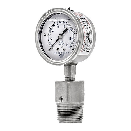 Pic Gauges Pressure Gauge with Diaphragm Seal, 0 to 200 psi, 2 1/2 in Dial, 1/4 in NPT, Bottom Location 301L254G/5JJJA00