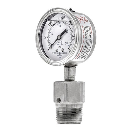Pic Gauges Pressure Gauge with Diaphragm Seal, 0 to 300 psi, 2 1/2 in Dial, 1/4 in NPT, Bottom Location 301L254H/5JJJA00