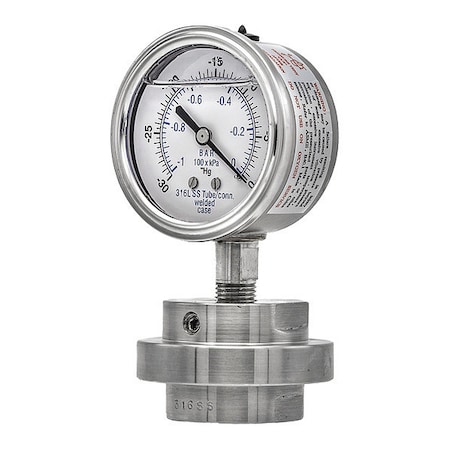 Pic Gauges Pressure Gauge with Diaphragm Seal, 30 to 0 psi, 2 1/2 in Dial, 1/4 in NPT, Bottom Location 301L254A/3JJJ100