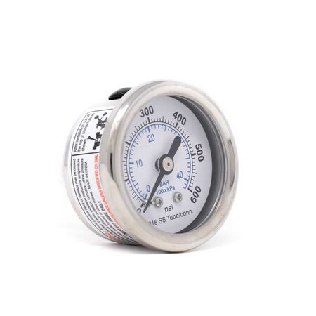 Pic Gauges Industrial Pressure Gauge, 0 to 600 psi, 1 1/2 in Dial, 1/8 in NPT, Center Back Location PRO-302D-158K-01
