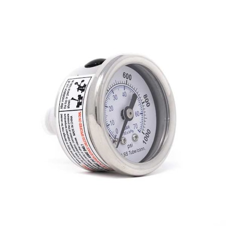 Pic Gauges Industrial Pressure Gauge, 0 to 1,000 psi, 1 1/2 in Dial, 1/8 in NPT, Center Back Location PRO-302D-158M-01