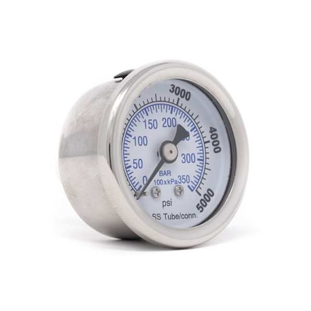 Pic Gauges Industrial Pressure Gauge, 0 to 5,000 psi, 1 1/2 in Dial, 1/8 in NPT, Center Back Location PRO-302D-158R-01