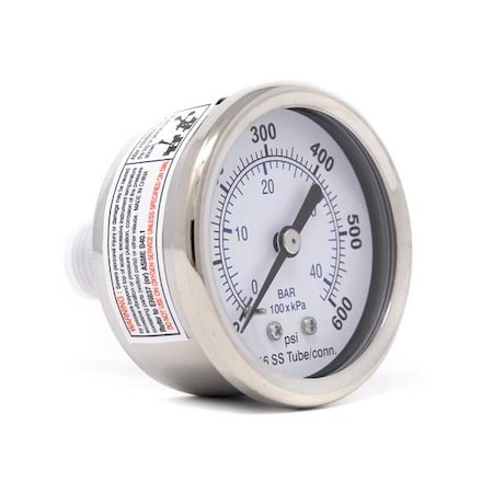 Pic Gauges Industrial Pressure Gauge, 0 to 600 psi, 2 in Dial, 1/4 in NPT, Center Back Location PRO-302D-204K-01