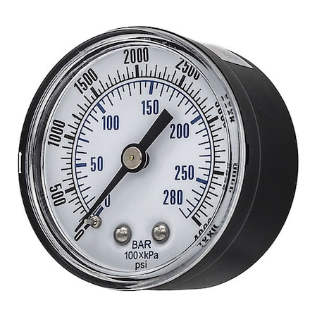 Pic Gauges Industrial Pressure Gauge, 0 to 4,000 psi, 2 in Dial, 1/4 in NPT, Center Back Location SEP-102D-204Q