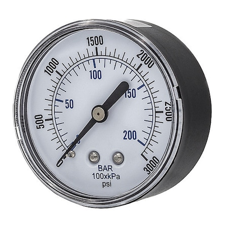 Pic Gauges Industrial Pressure Gauge, 0 to 3,000 psi, 2 1/2 in Dial, 1/4 in NPT, Center Back Location SEP-102D-254P
