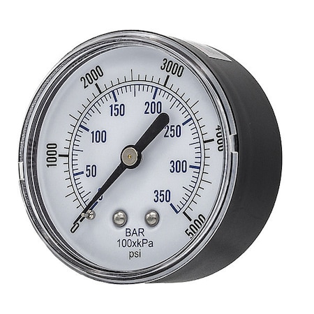 Pic Gauges Industrial Pressure Gauge, 0 to 5,000 psi, 2 1/2 in Dial, 1/4 in NPT, Center Back Location SEP-102D-254R