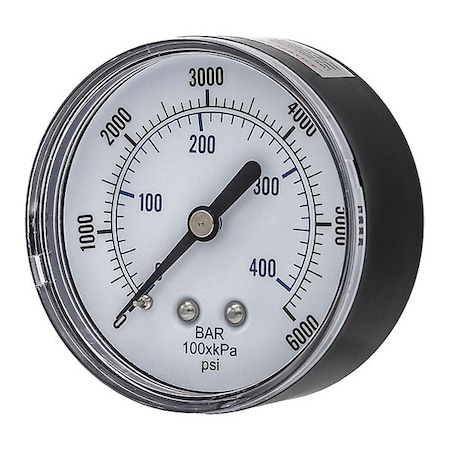 Pic Gauges Industrial Pressure Gauge, 0 to 6,000 psi, 2 1/2 in Dial, 1/4 in NPT, Center Back Location SEP-102D-254S