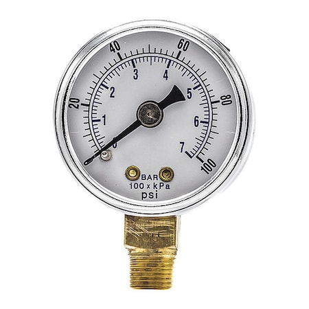 PIC GAUGES Pressure Gauge, 0 to 100 psi, 1/8 in MNPT, Black 101D-158E