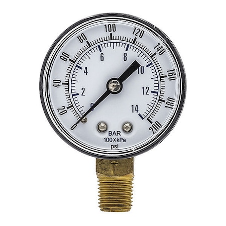 PIC GAUGES Pressure Gauge, 0 to 200 psi, 1/4 in BSPT, Black SEP-101D-204G-BSPT